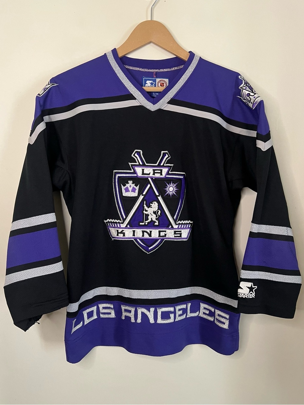 Vintage 90s Starter LA Kings Black Purple Silver NHL Hockey Jersey Size S/M